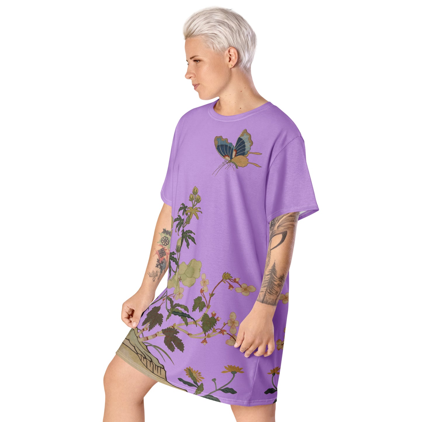 Kesi Flower Album｜Hibiscus and Begonia Blossoms｜T-shirt dress｜Lilac