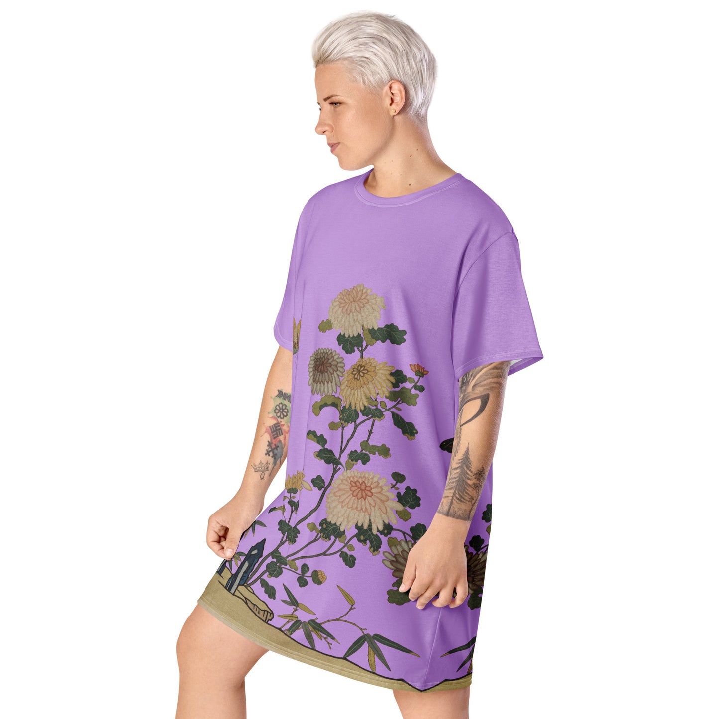 Kesi Flower Album｜Chrysanthemums and Butterflies｜T-shirt dress｜Lilac