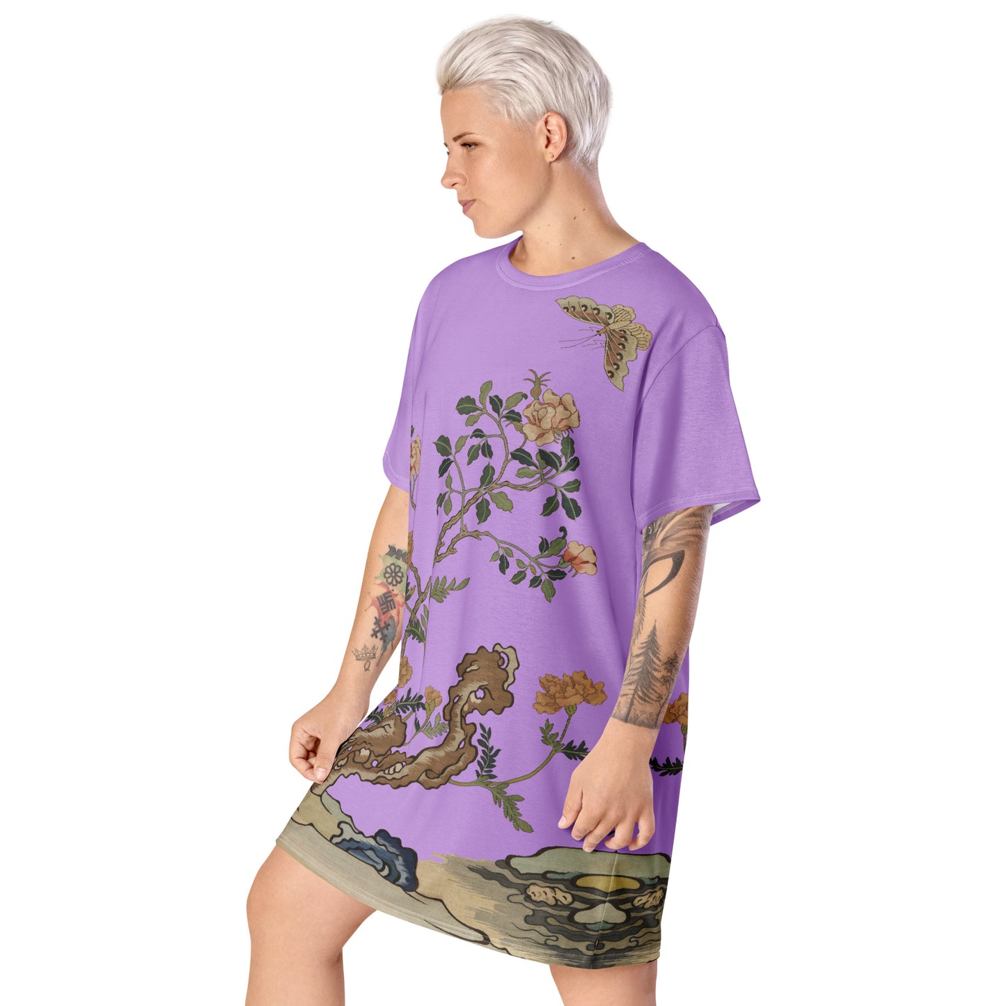 Kesi Flower Album｜Camellia and Butterfly｜T-shirt dress｜Lilac