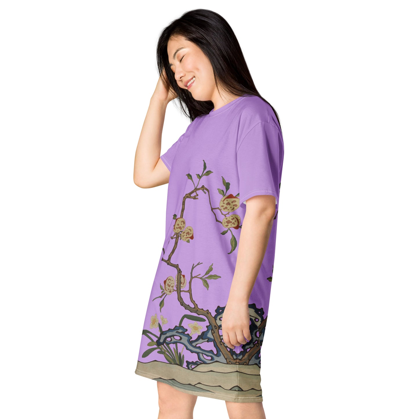 Kesi Flower Album｜Narcissus and Peaches｜T-shirt dress｜Lilac