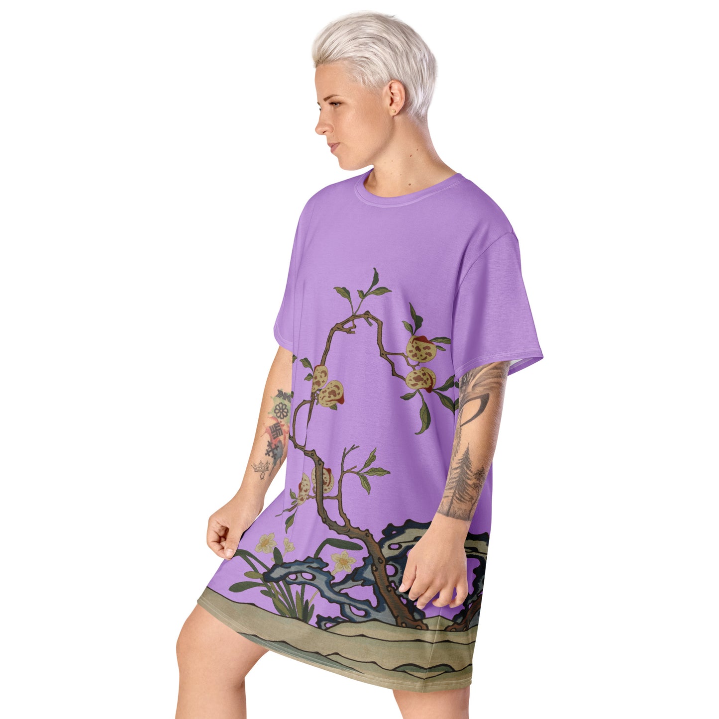 Kesi Flower Album｜Narcissus and Peaches｜T-shirt dress｜Lilac