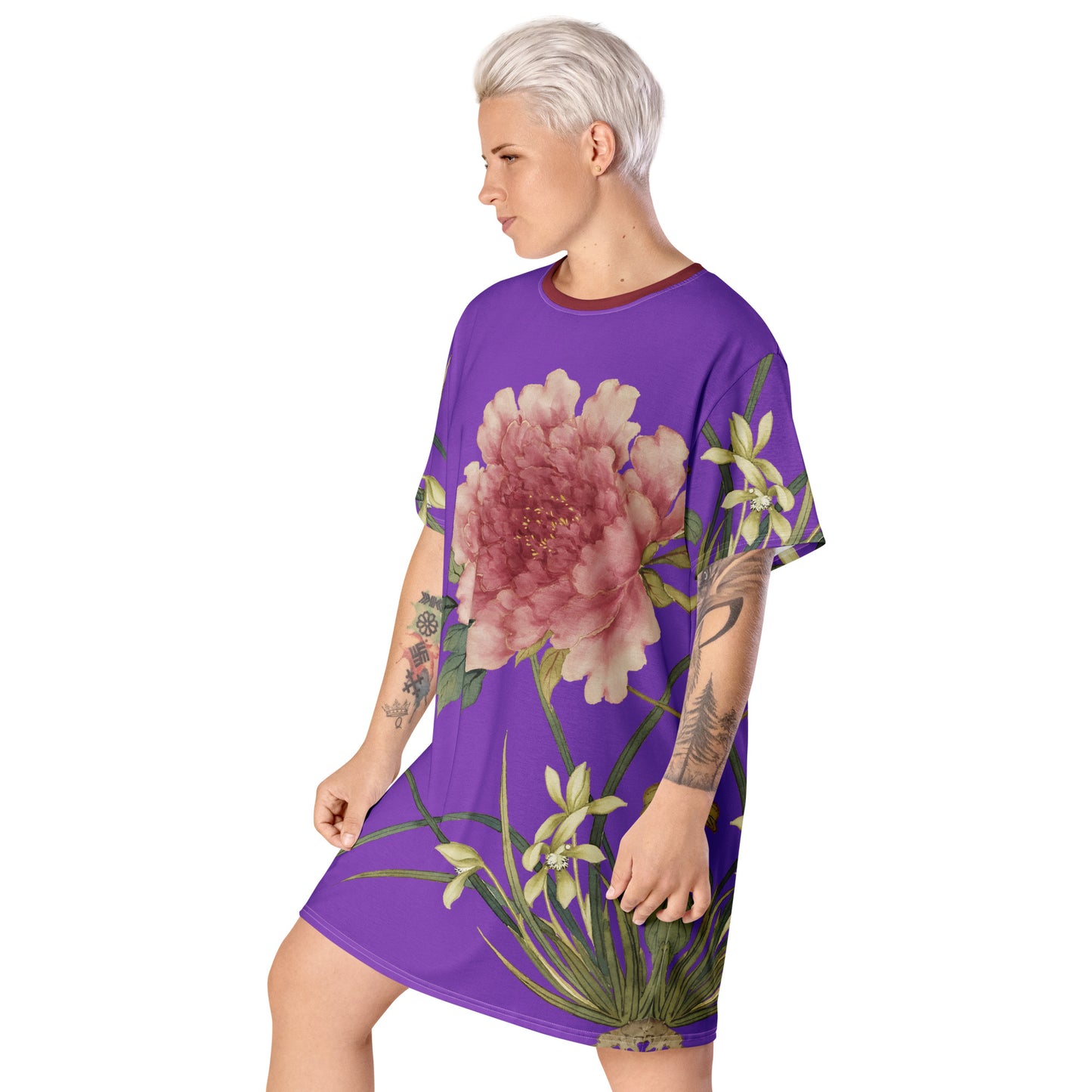 The Spirit of Flowers in Twelve Months｜Orchid and Tree Peony in Bloom｜T-shirt dress｜Purple