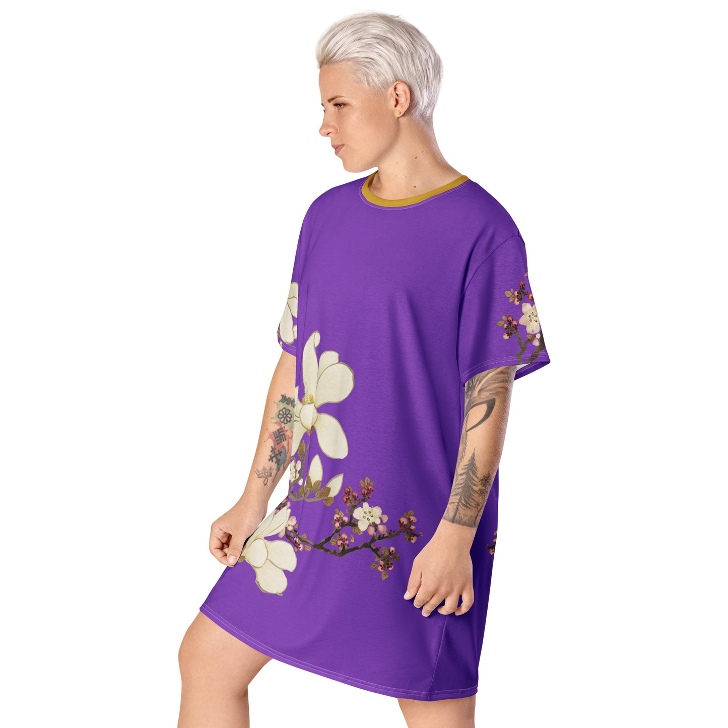 The Spirit of Flowers in Twelve Months｜Apricot and Lily Magnolia in Blossom｜T-shirt dress｜Purple