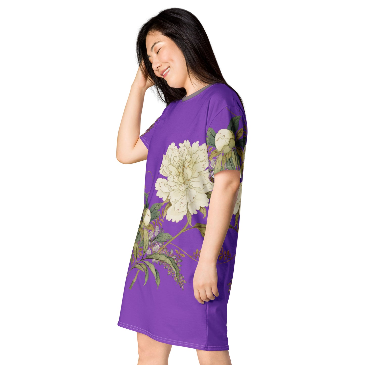 The Spirit of Flowers in Twelve Months｜Chinese Peony and Wisteria in Bloom｜T-shirt dress｜Purple