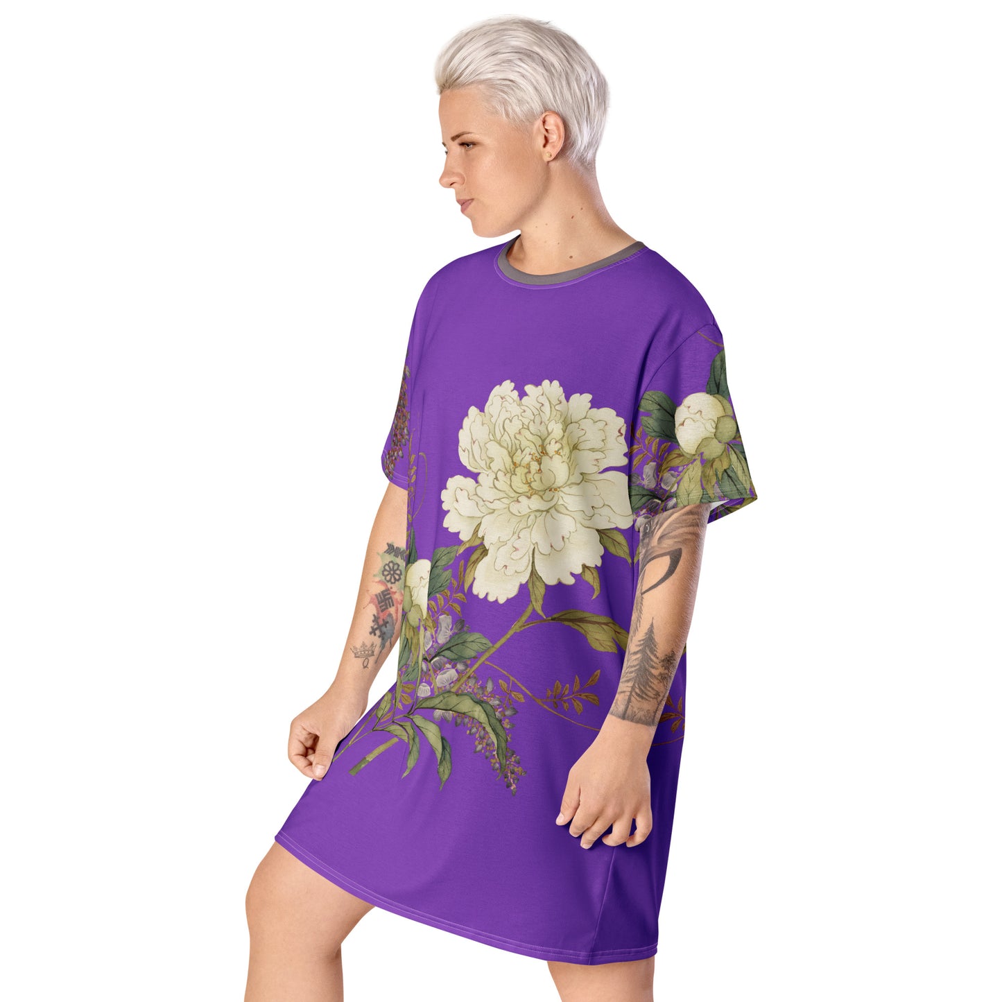 The Spirit of Flowers in Twelve Months｜Chinese Peony and Wisteria in Bloom｜T-shirt dress｜Purple