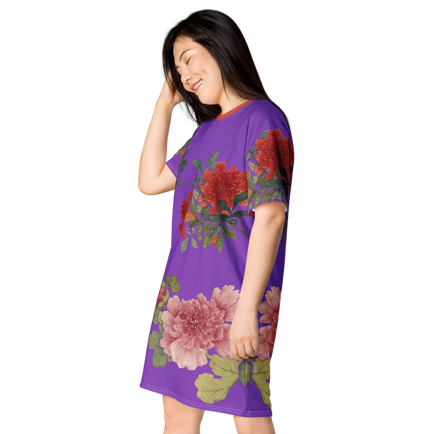 The Spirit of Flowers in Twelve Months｜Hollyhock and Pomegranate in Bloom｜T-shirt dress｜Purple