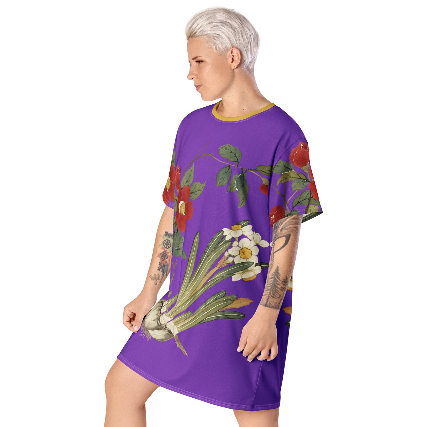 The Spirit of Flowers in Twelve Months｜Narcissus and Camelia in Bloom｜T-shirt dress｜Purple