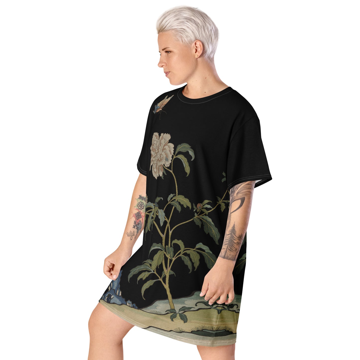 Kesi Flower Album｜Peonies and Butterfly｜T-shirt dress｜Black