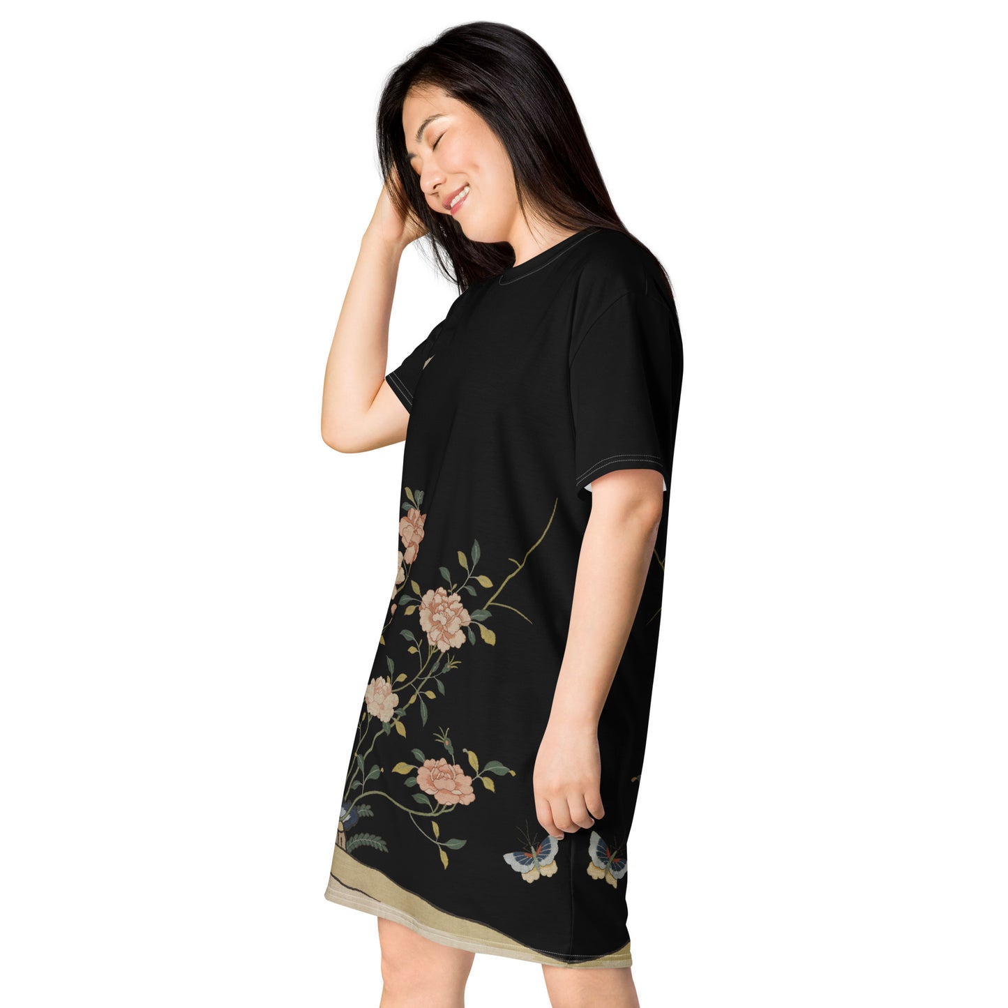 Kesi Flower Album｜Red Roses｜T-shirt dress｜Black