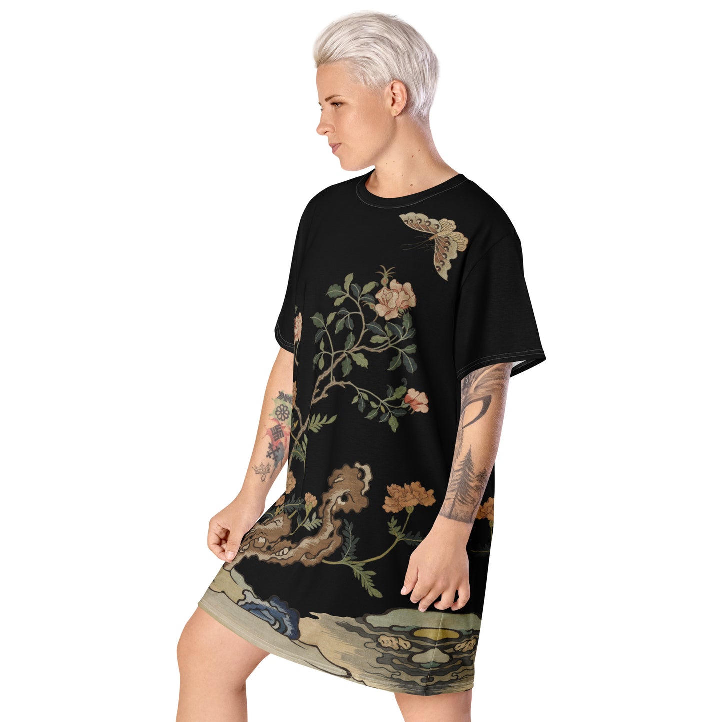 Kesi Flower Album｜Camellia and Butterfly｜T-shirt dress｜Black