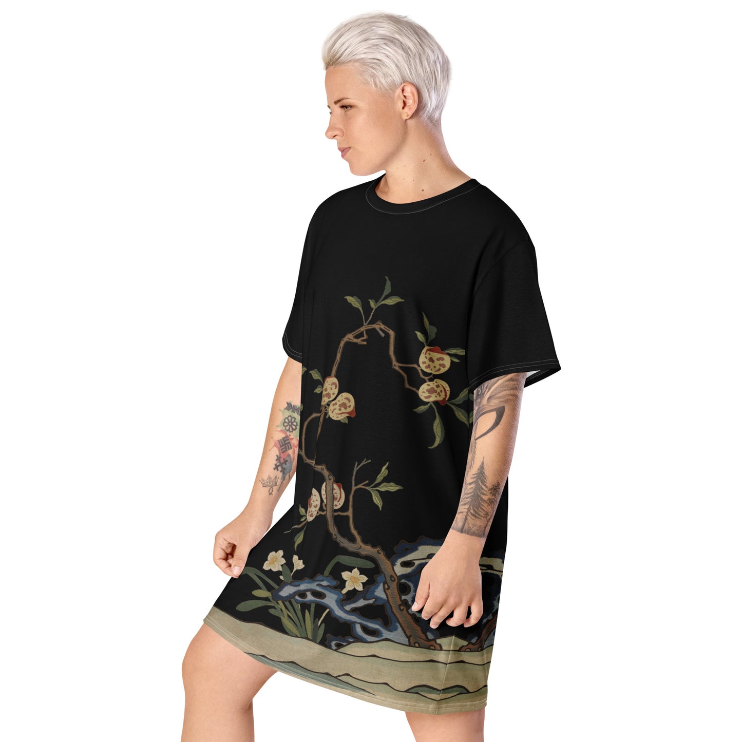 Kesi Flower Album｜Narcissus and Peaches｜T-shirt dress｜Black