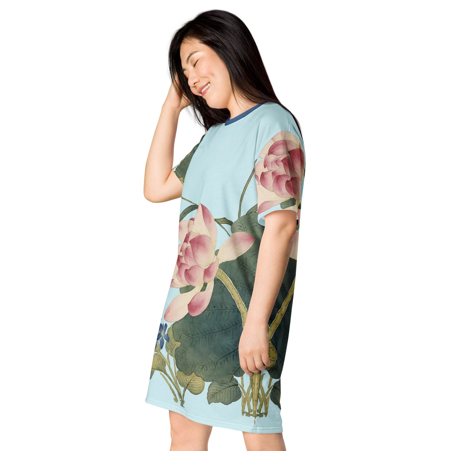 The Spirit of Flowers in Twelve Months｜Lotus in Bloom｜T-shirt dress｜Aqua blue