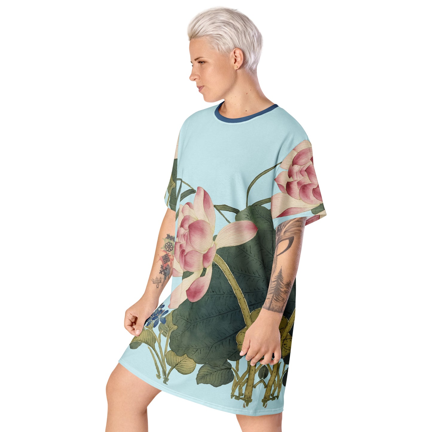 The Spirit of Flowers in Twelve Months｜Lotus in Bloom｜T-shirt dress｜Aqua blue