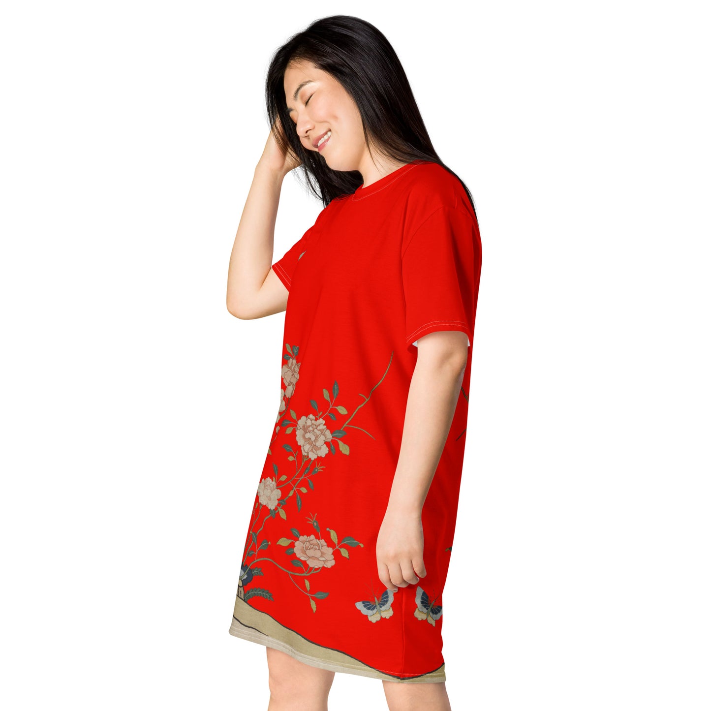 Kesi Flower Album｜Red Roses｜T-shirt dress｜Garnet red