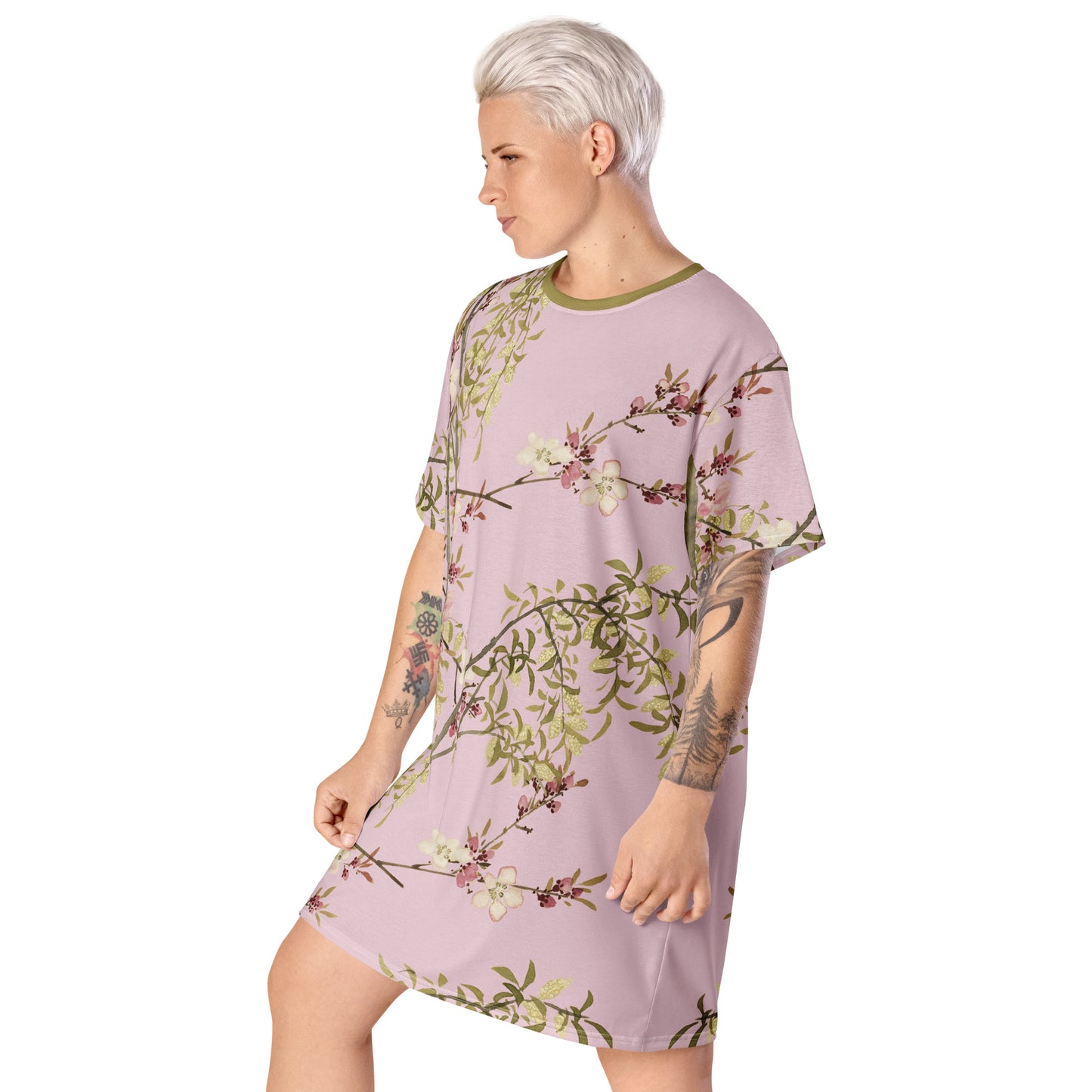 The Spirit of Flowers in Twelve Months｜Willow and Peach Blossom｜T-shirt dress｜Pale pinkish gray