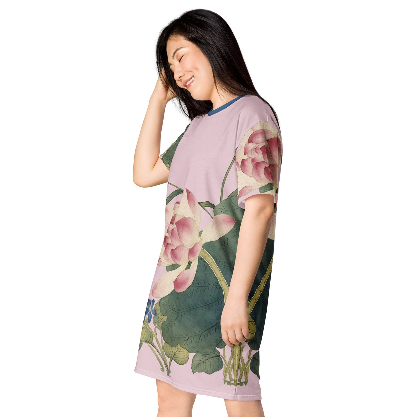 The Spirit of Flowers in Twelve Months｜Lotus in Bloom｜T-shirt dress｜Pale pinkish gray