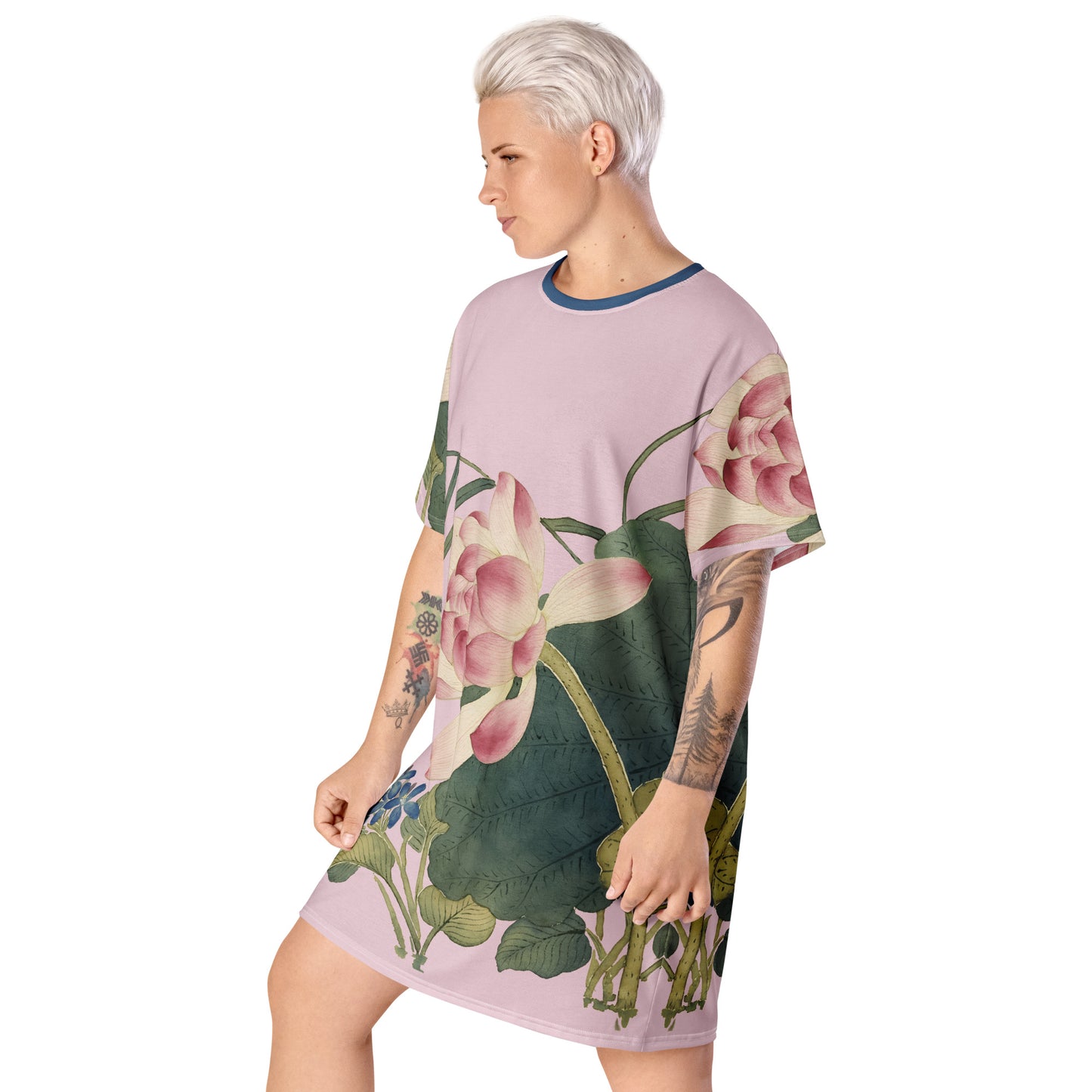 The Spirit of Flowers in Twelve Months｜Lotus in Bloom｜T-shirt dress｜Pale pinkish gray