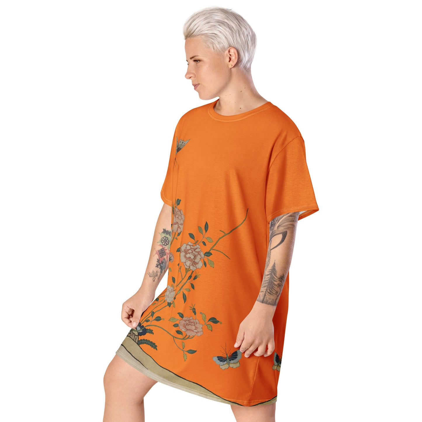 Kesi Flower Album｜Red Roses｜T-shirt dress｜Orange