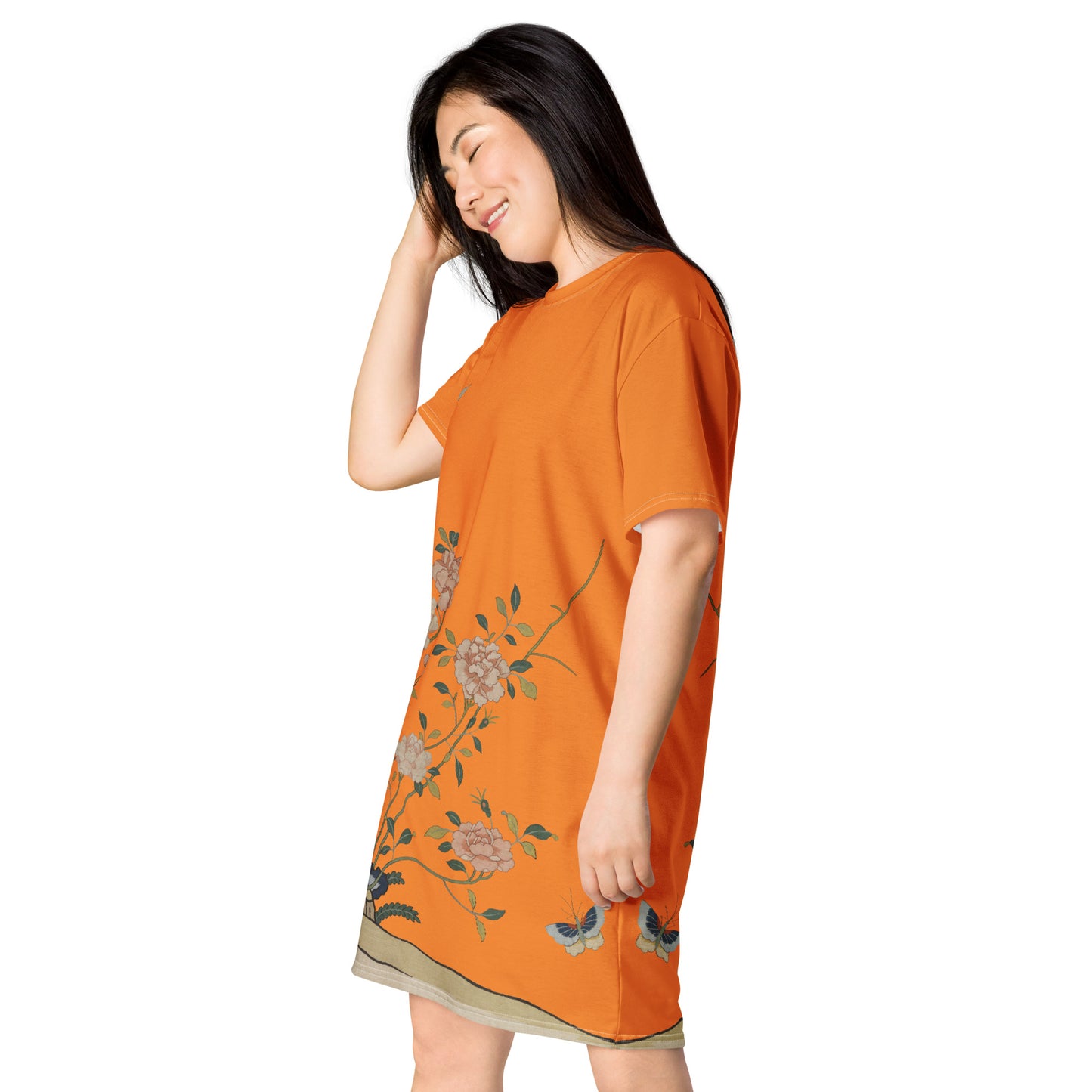 Kesi Flower Album｜Red Roses｜T-shirt dress｜Orange