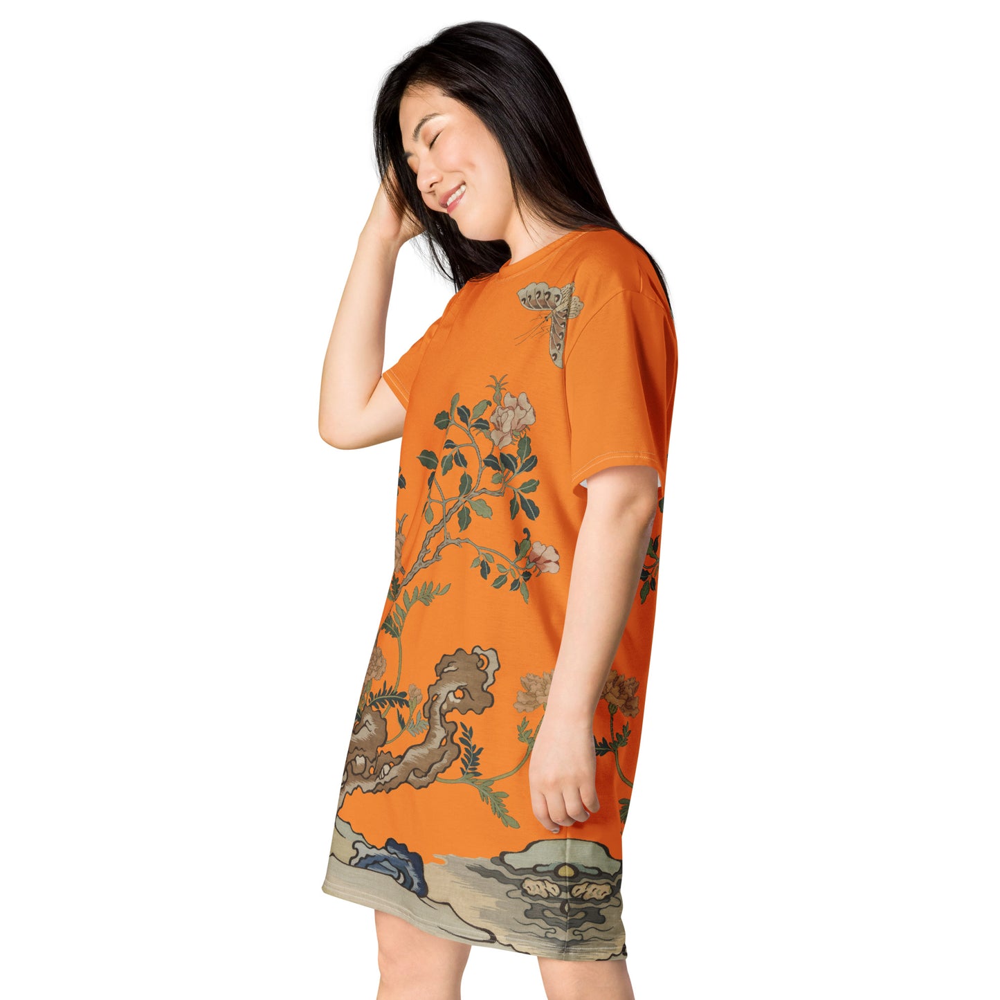 Kesi Flower Album｜Camellia and Butterfly｜T-shirt dress｜Orange