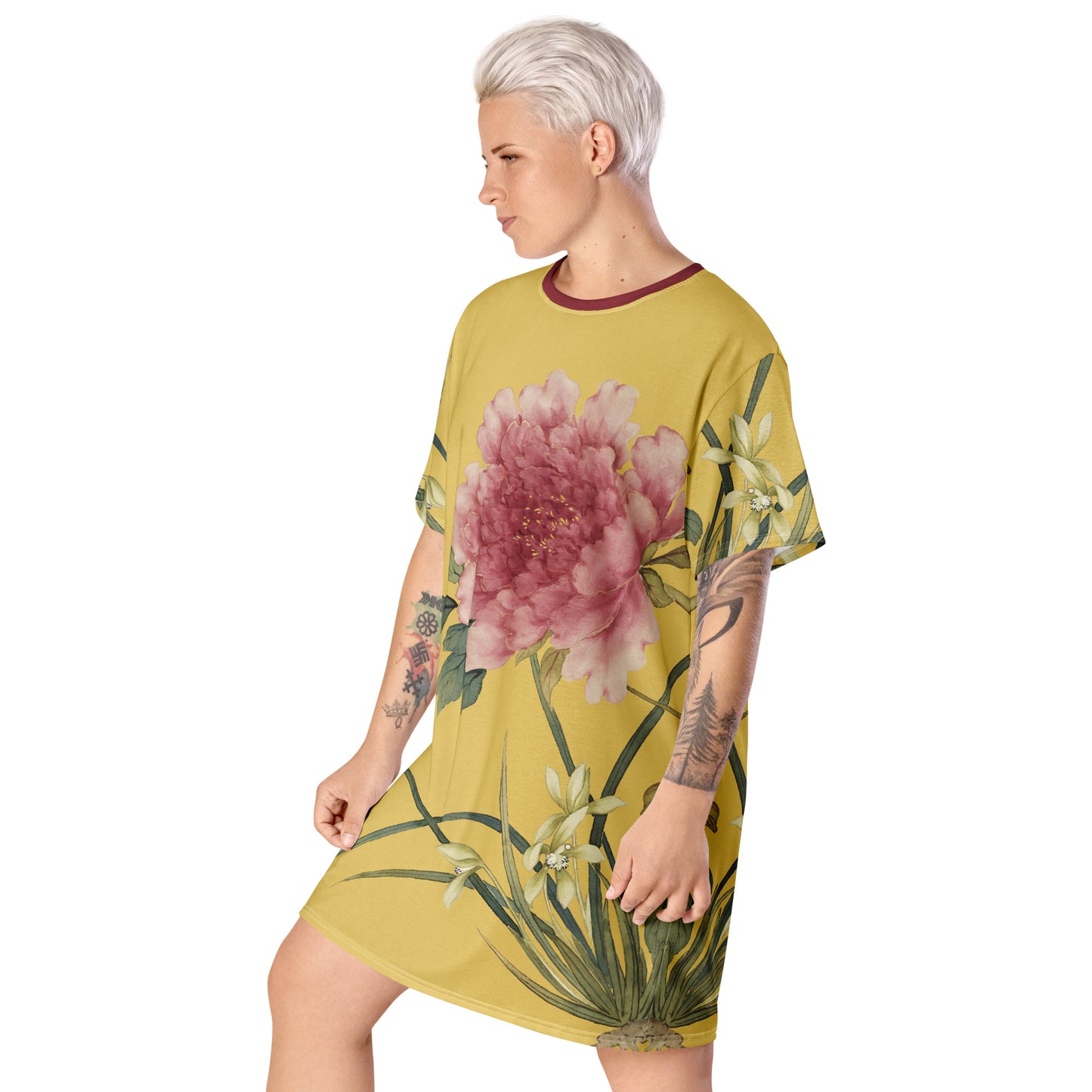 The Spirit of Flowers in Twelve Months｜Orchid and Tree Peony in Bloom｜T-shirt dress｜Gold