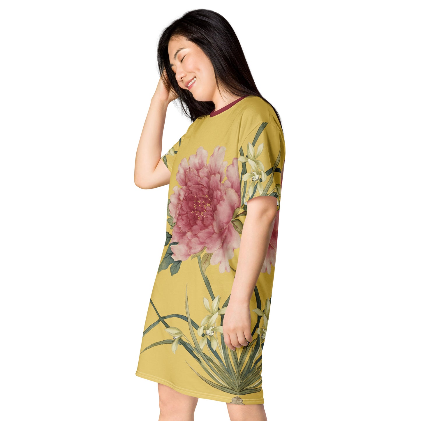 The Spirit of Flowers in Twelve Months｜Orchid and Tree Peony in Bloom｜T-shirt dress｜Gold