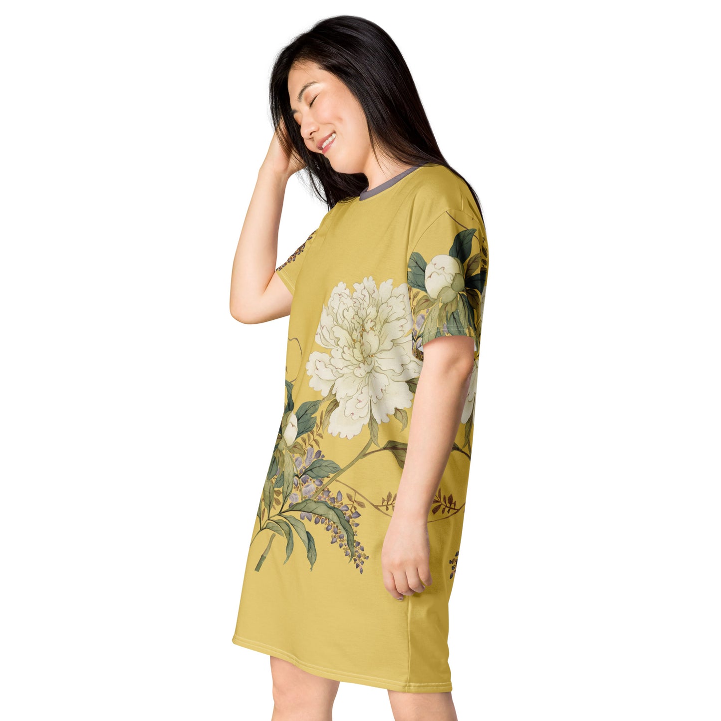 The Spirit of Flowers in Twelve Months｜Chinese Peony and Wisteria in Bloom｜T-shirt dress｜Gold