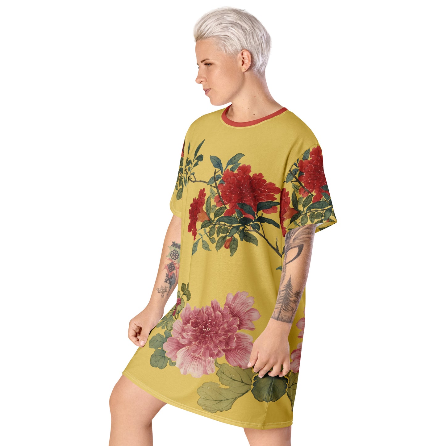 The Spirit of Flowers in Twelve Months｜Hollyhock and Pomegranate in Bloom｜T-shirt dress｜Gold