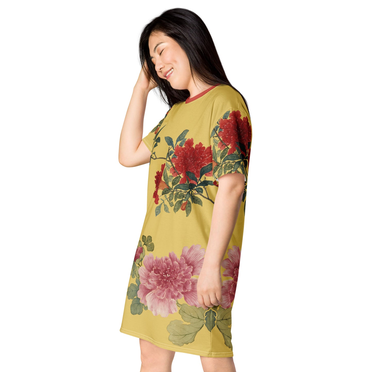 The Spirit of Flowers in Twelve Months｜Hollyhock and Pomegranate in Bloom｜T-shirt dress｜Gold