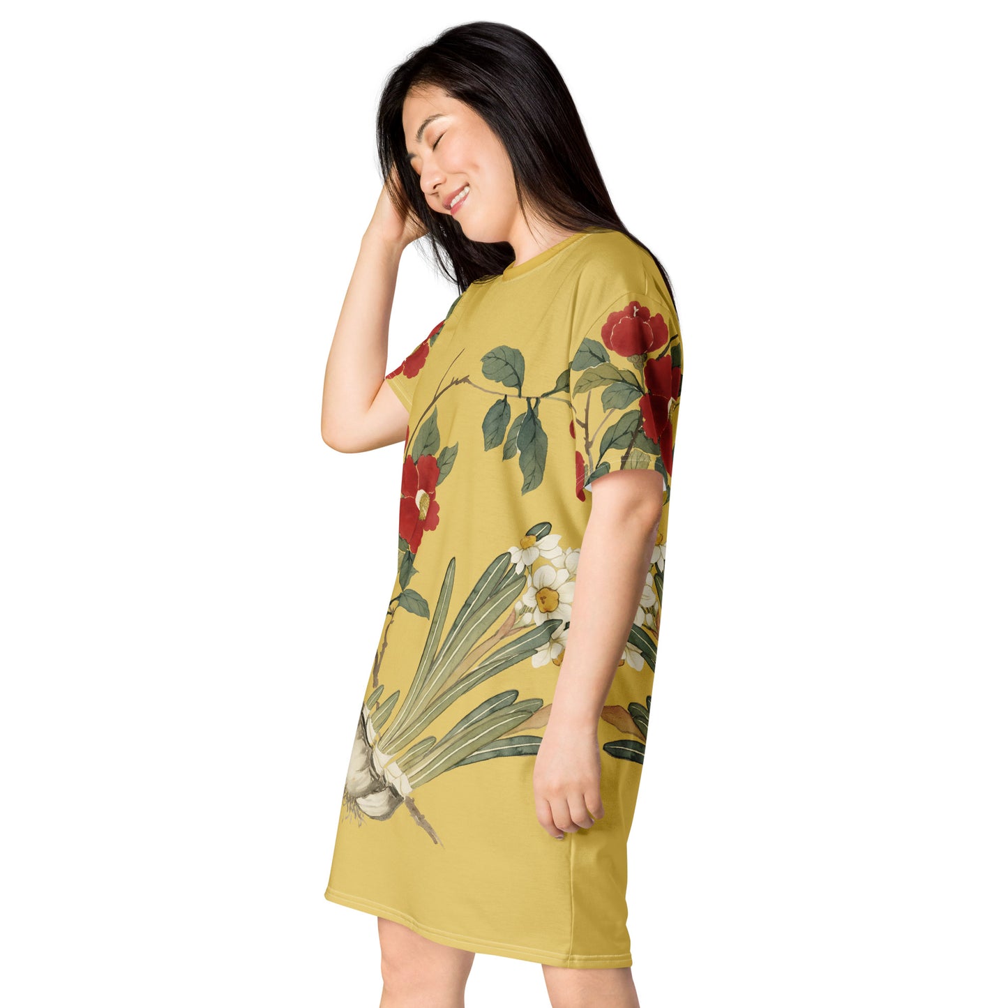 The Spirit of Flowers in Twelve Months｜Narcissus and Camelia in Bloom｜T-shirt dress｜Gold