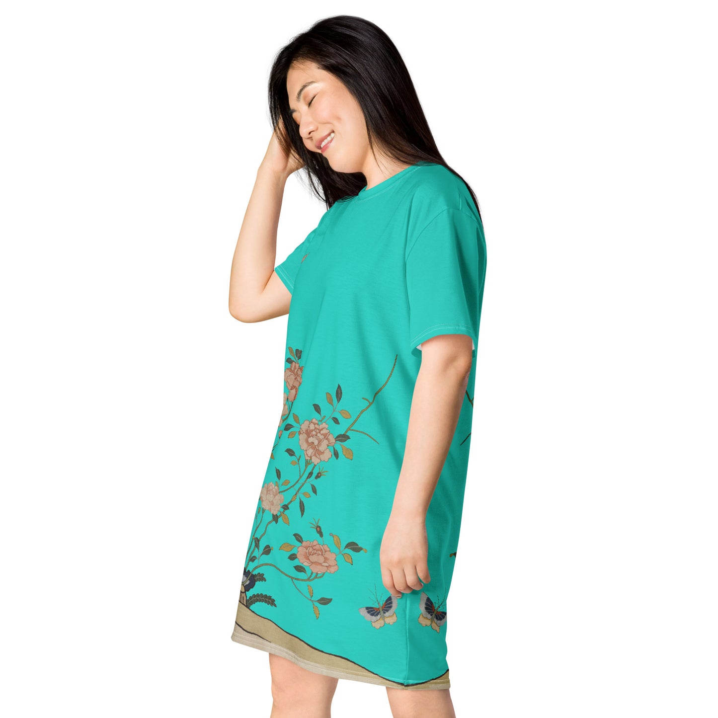 Kesi Flower Album｜Red Roses｜T-shirt dress｜Turquoise