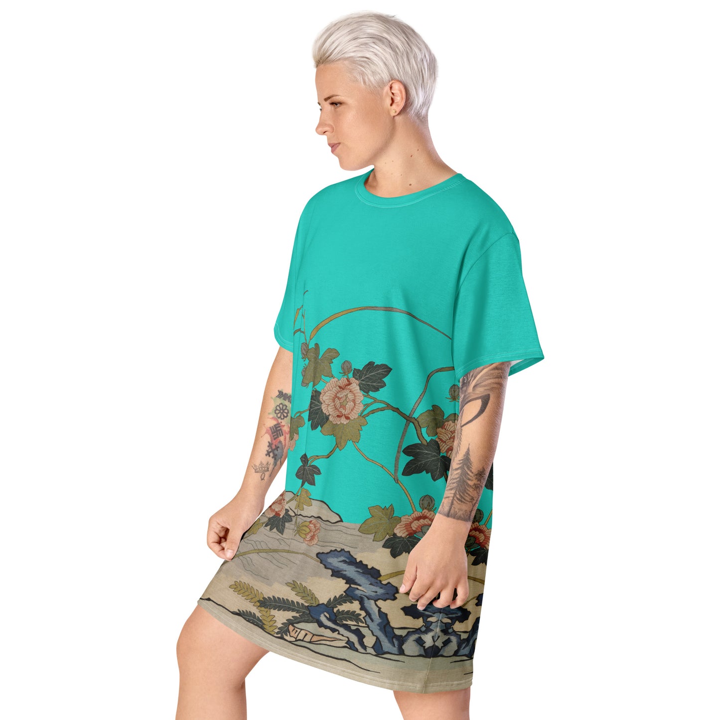 Kesi Flower Album｜Hibiscus by the Water｜T-shirt dress｜Turquoise