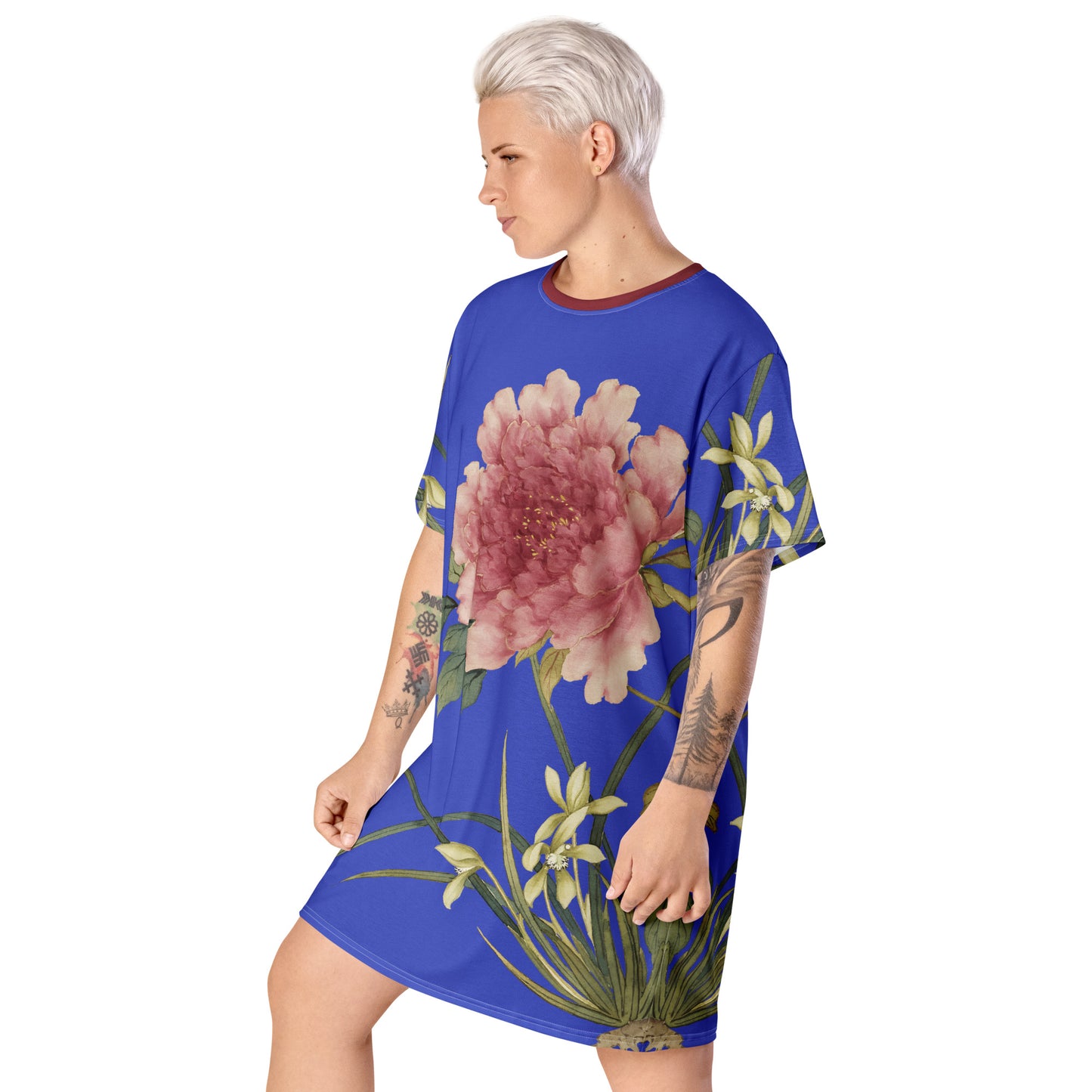 The Spirit of Flowers in Twelve Months｜Orchid and Tree Peony in Bloom｜T-shirt dress｜Royal blue