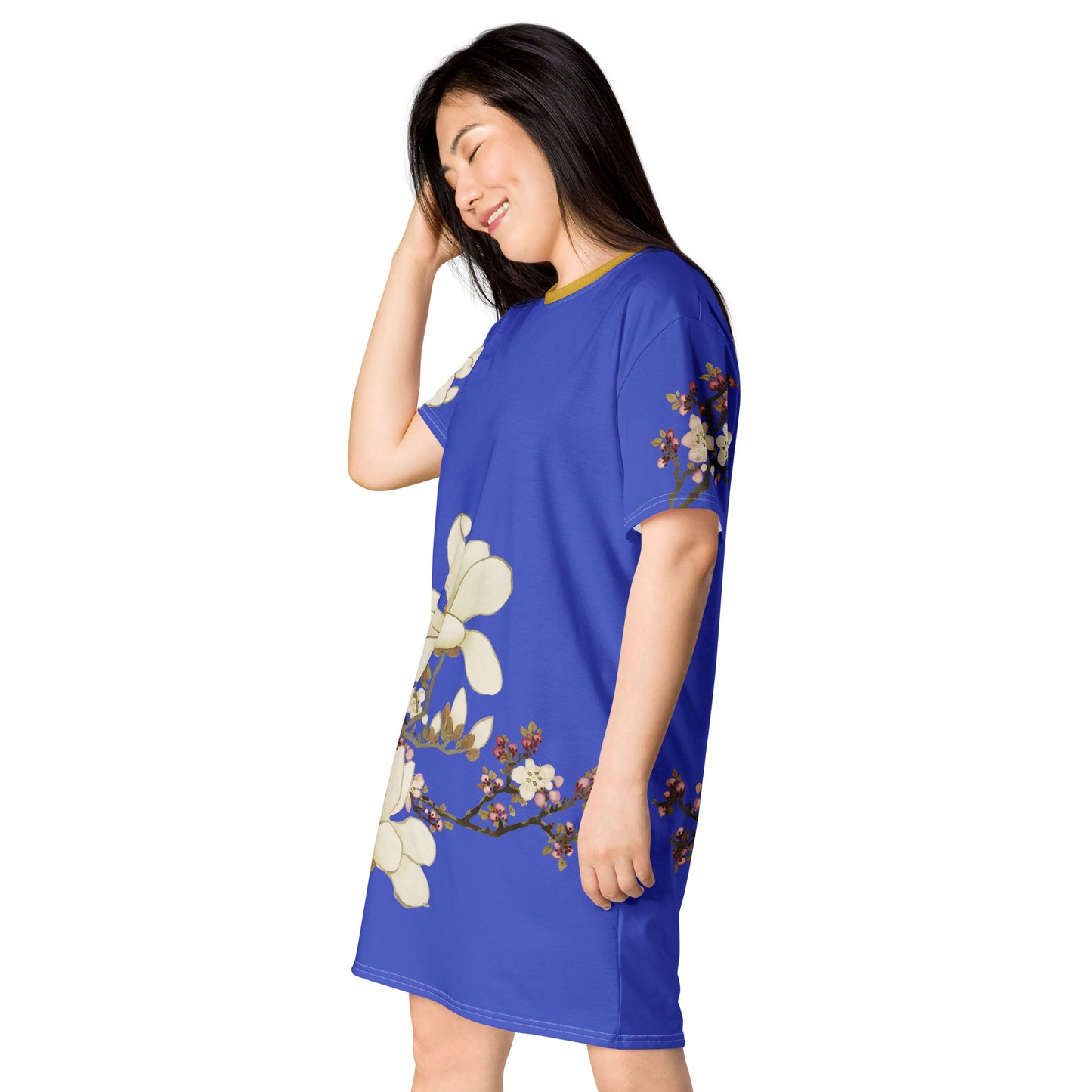 The Spirit of Flowers in Twelve Months｜Apricot and Lily Magnolia in Blossom｜T-shirt dress｜Royal blue