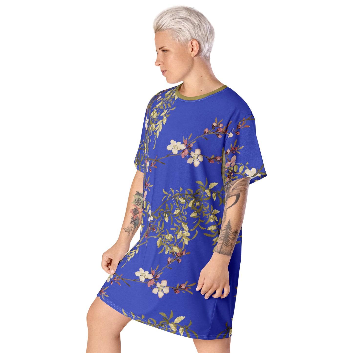 The Spirit of Flowers in Twelve Months｜Willow and Peach Blossom｜T-shirt dress｜Royal blue