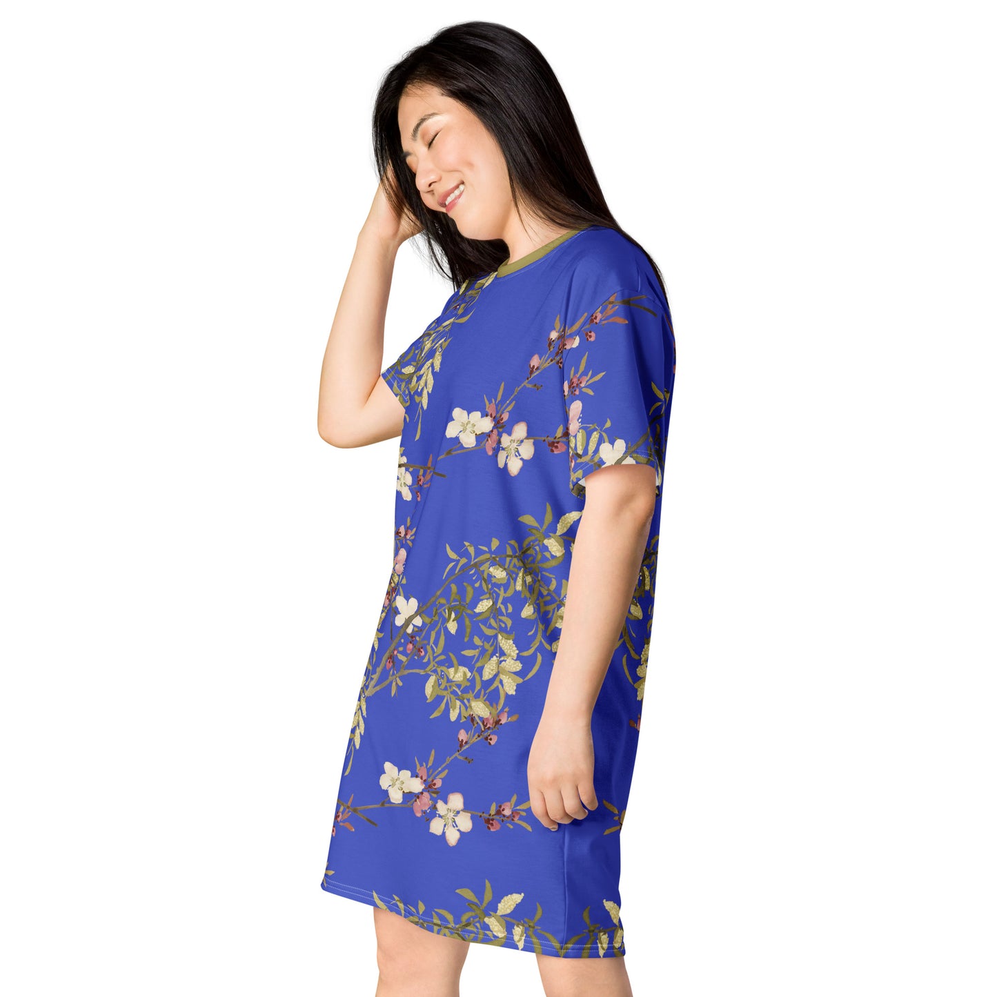 The Spirit of Flowers in Twelve Months｜Willow and Peach Blossom｜T-shirt dress｜Royal blue