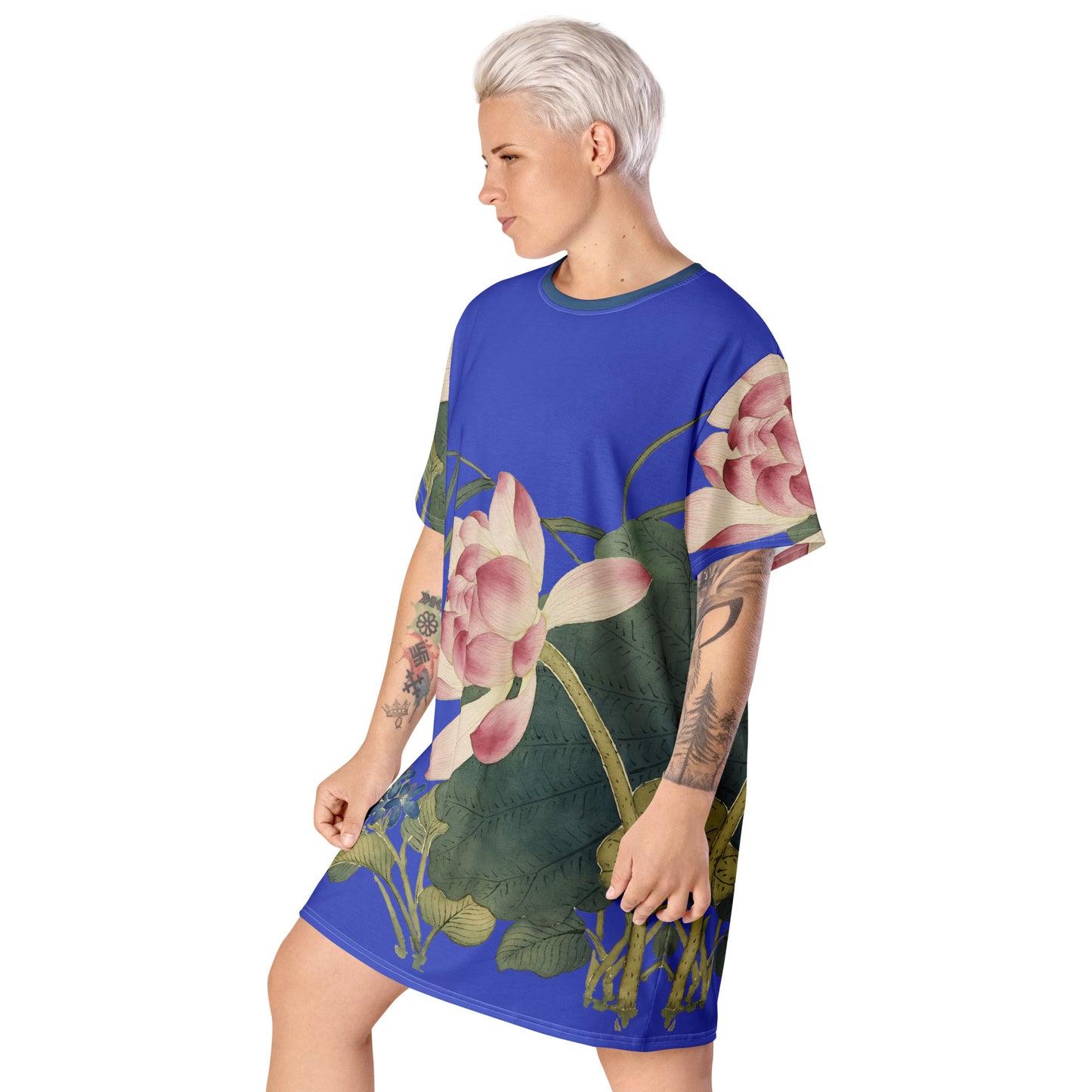 The Spirit of Flowers in Twelve Months｜Lotus in Bloom｜T-shirt dress｜Royal blue