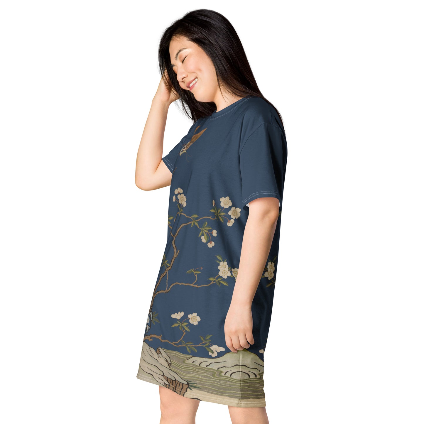 Kesi Flower Album｜Plum Blossoms and Butterfly｜T-shirt dress｜Dark blue