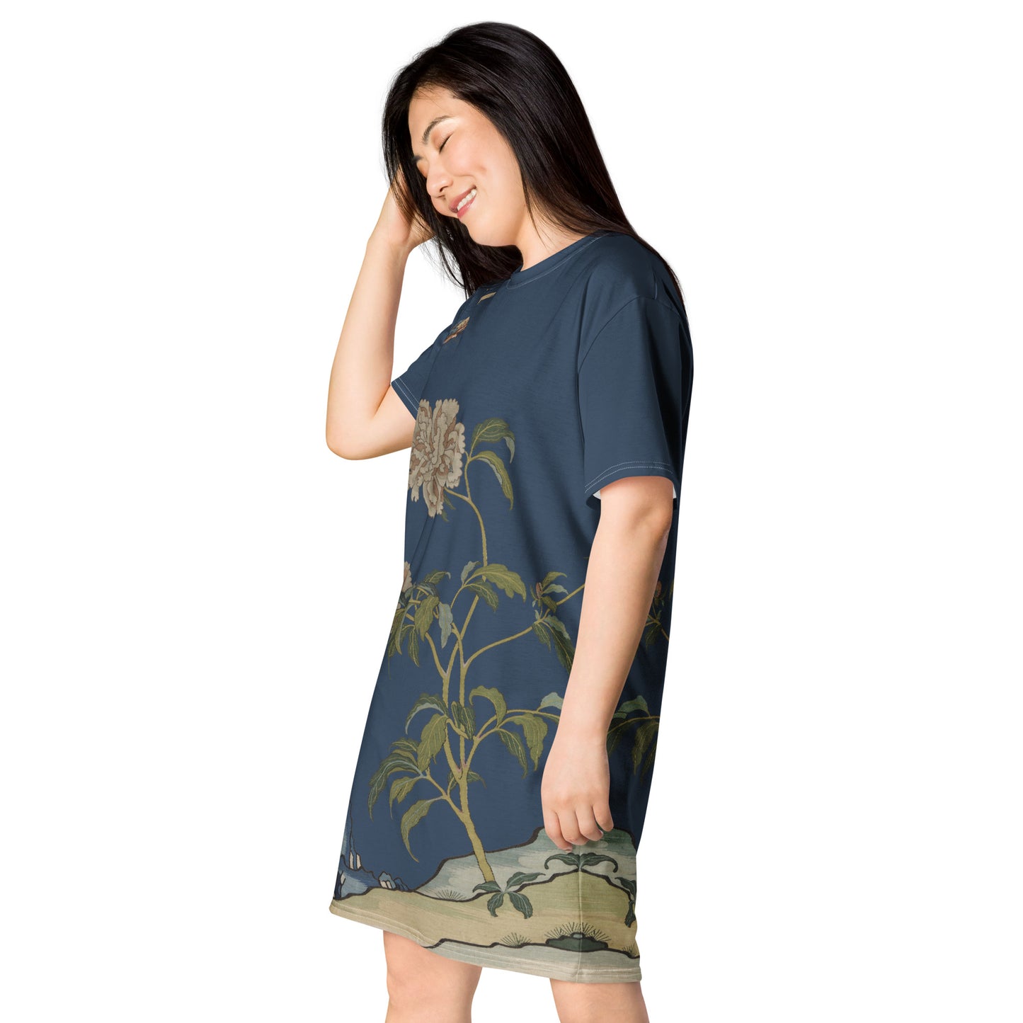 Kesi Flower Album｜Peonies and Butterfly｜T-shirt dress｜Dark blue