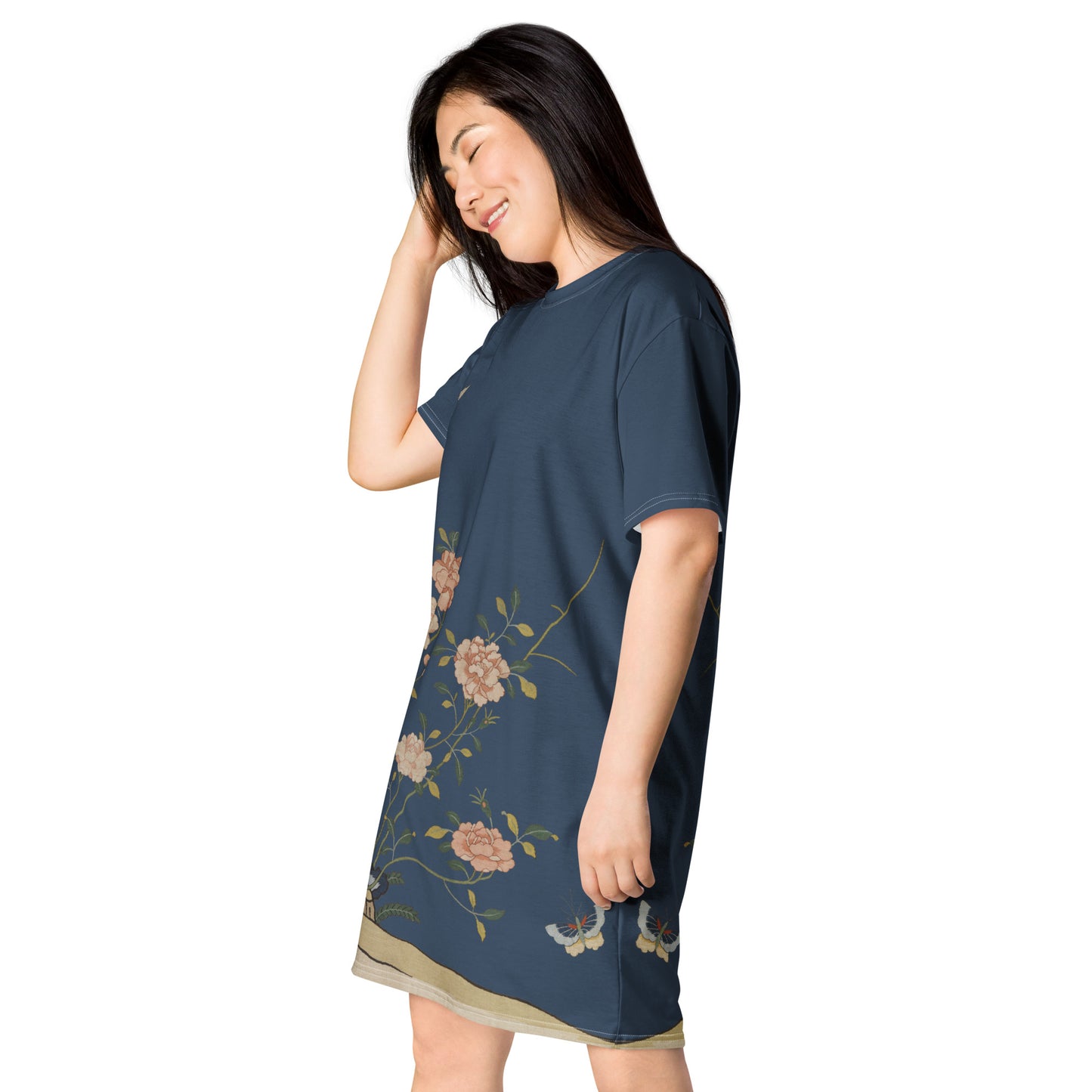 Kesi Flower Album｜Red Roses｜T-shirt dress｜Dark blue