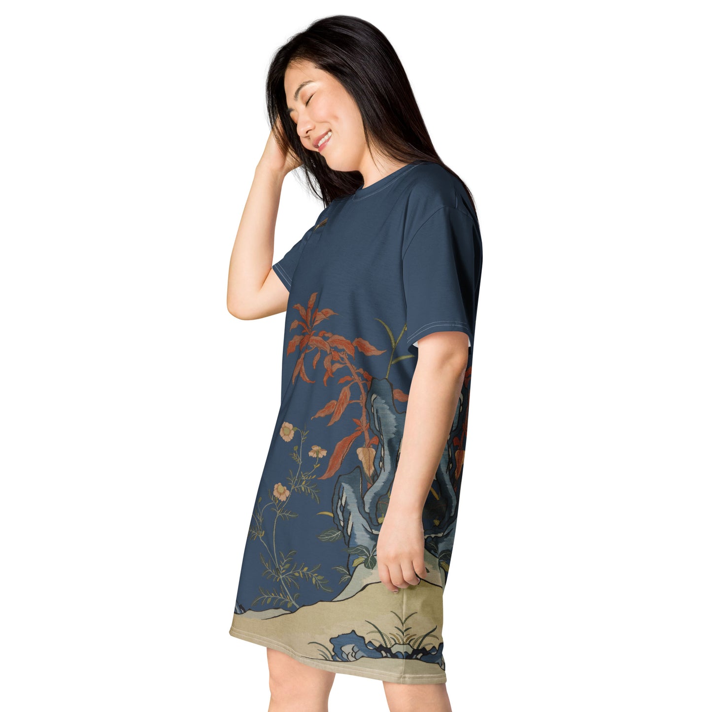 Kesi Flower Album｜Butterflies and Flowers｜T-shirt dress｜Dark blue