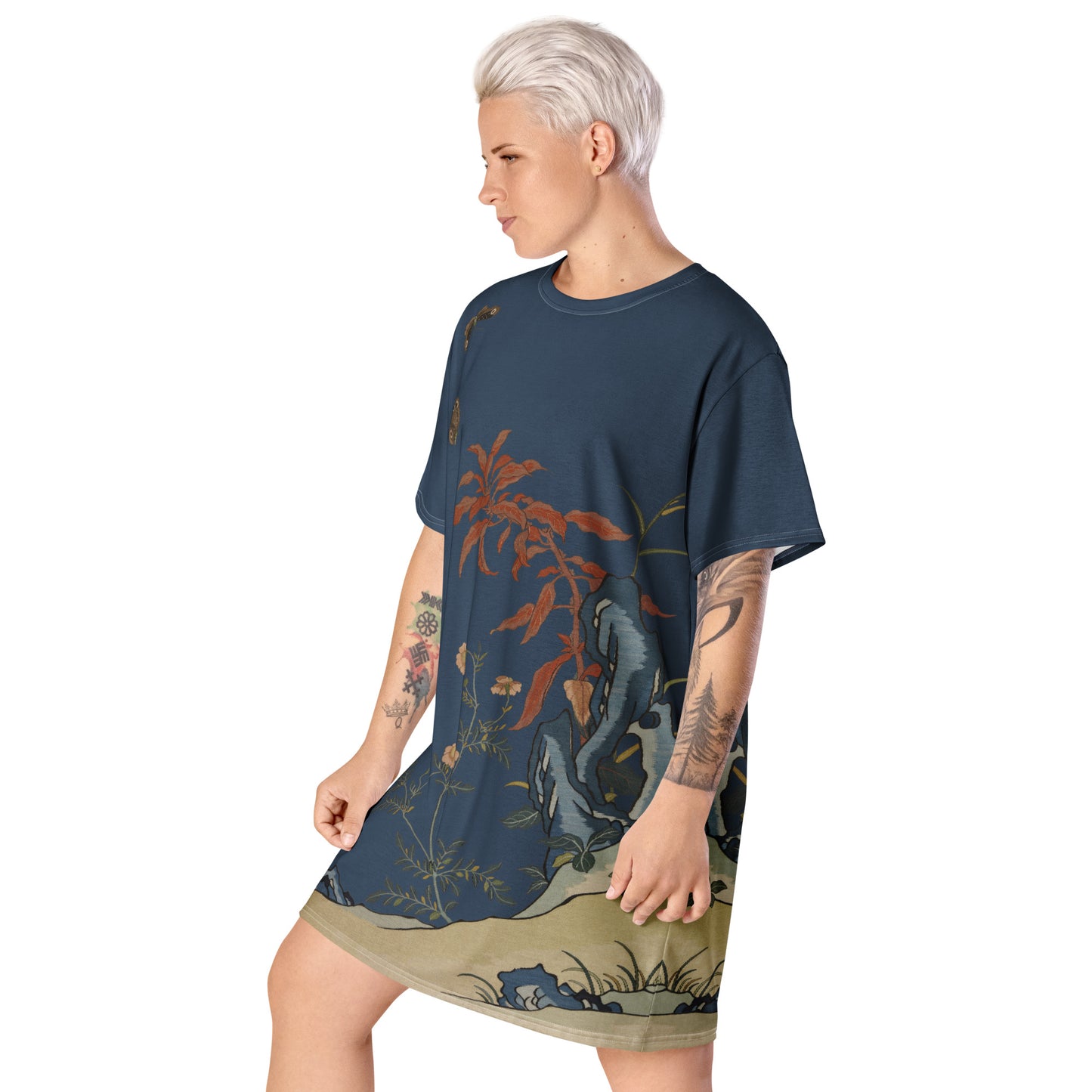 Kesi Flower Album｜Butterflies and Flowers｜T-shirt dress｜Dark blue