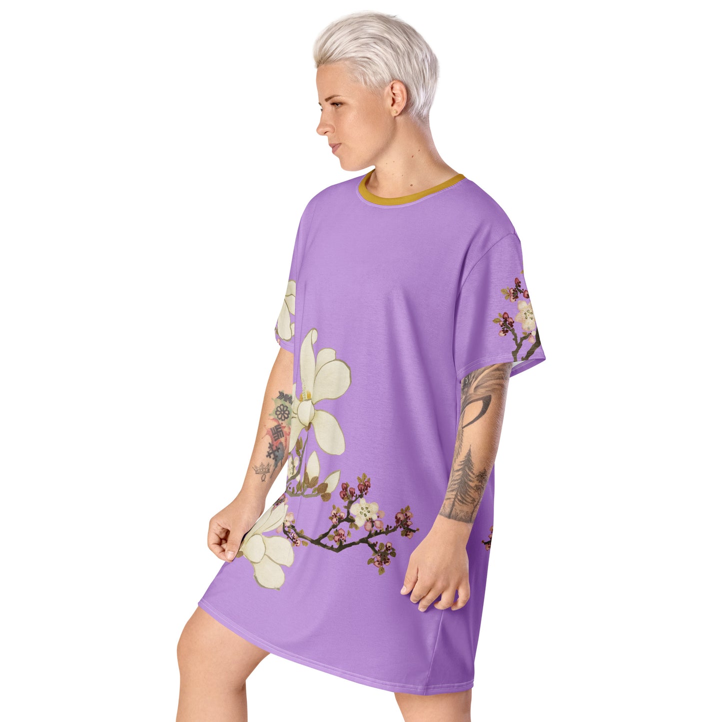 12月の花神様｜Apricot and Lily Magnolia in Blossom｜T-shirt dress｜Lilac