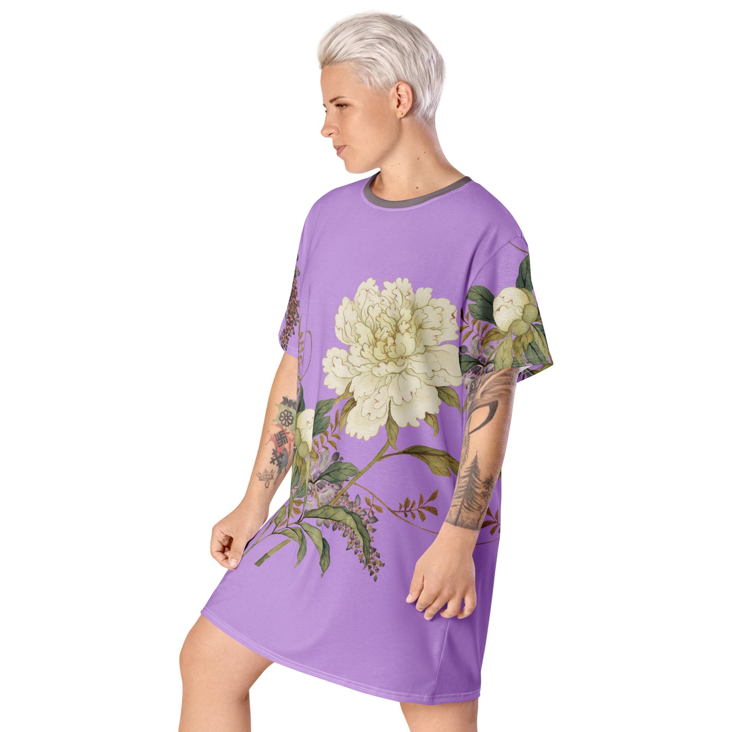 The Spirit of Flowers in Twelve Months｜Chinese Peony and Wisteria in Bloom｜T-shirt dress｜Lilac