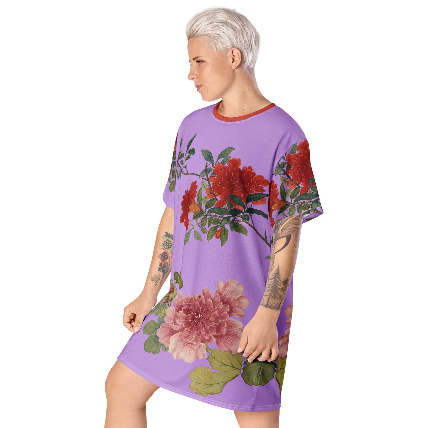 The Spirit of Flowers in Twelve Months｜Hollyhock and Pomegranate in Bloom｜T-shirt dress｜Lilac