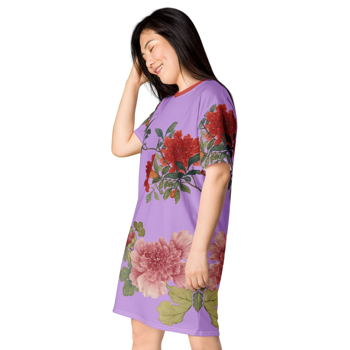 The Spirit of Flowers in Twelve Months｜Hollyhock and Pomegranate in Bloom｜T-shirt dress｜Lilac