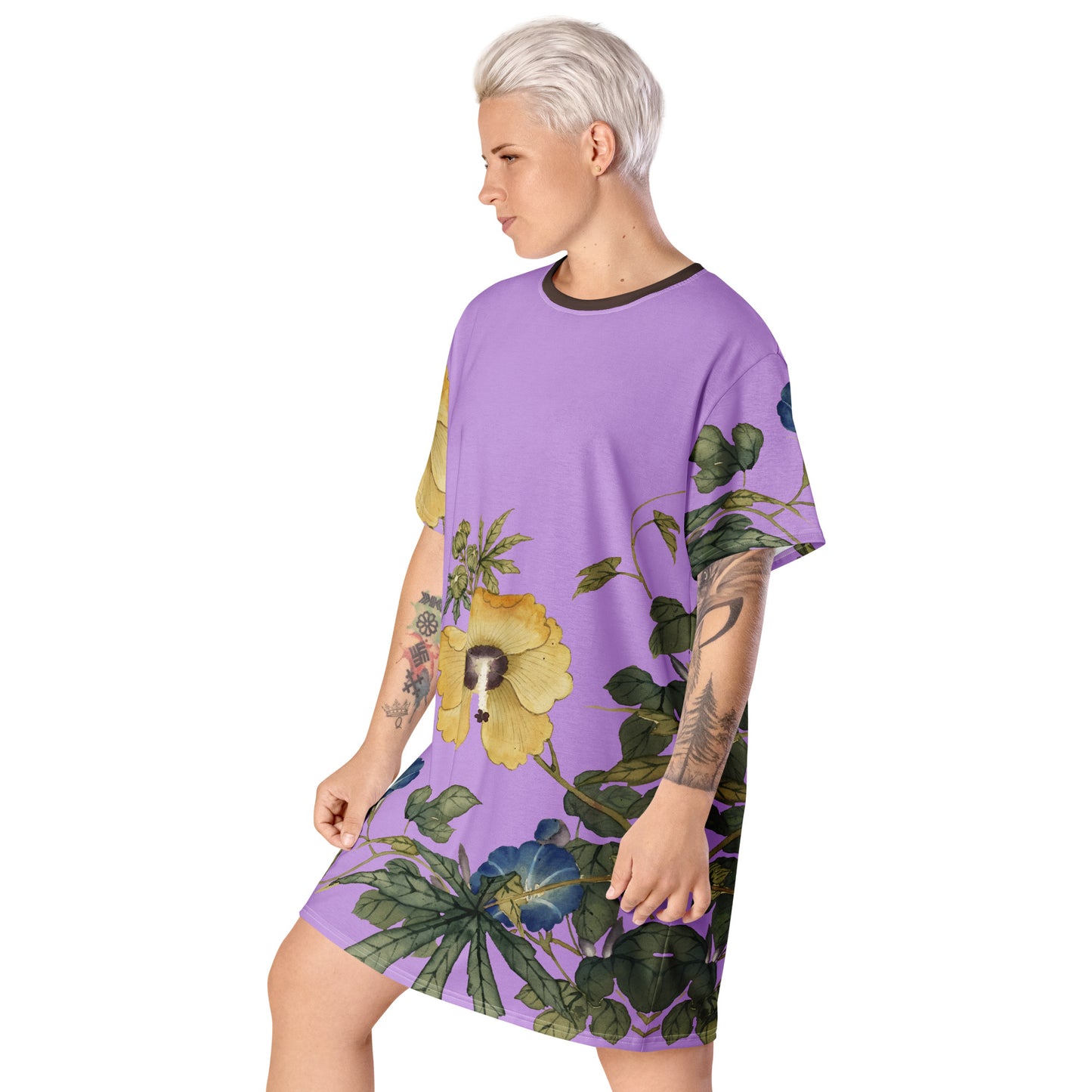 The Spirit of Flowers in Twelve Months｜Okra and White-edged Morning Glory in Bloom｜T-shirt dress｜Lilac