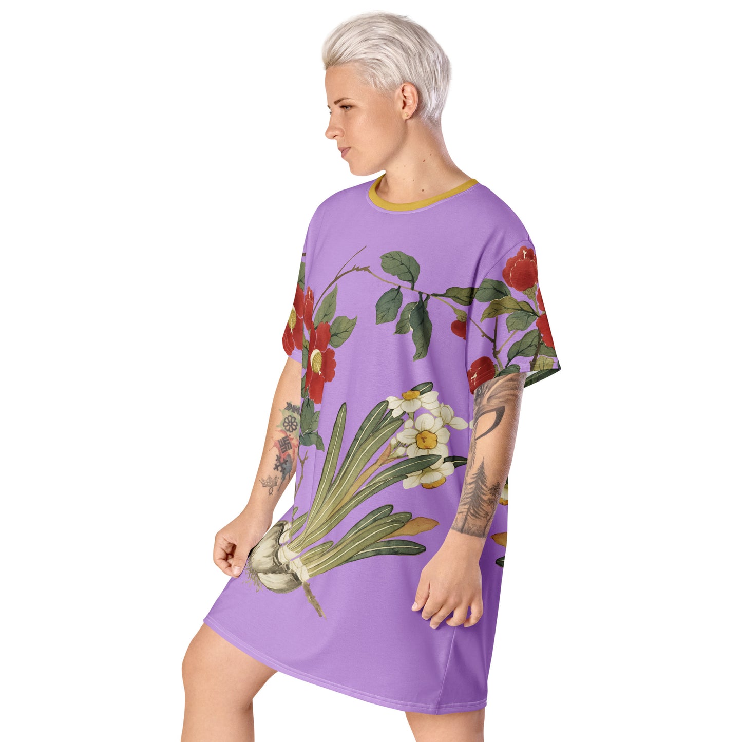 The Spirit of Flowers in Twelve Months｜Narcissus and Camelia in Bloom｜T-shirt dress｜Lilac