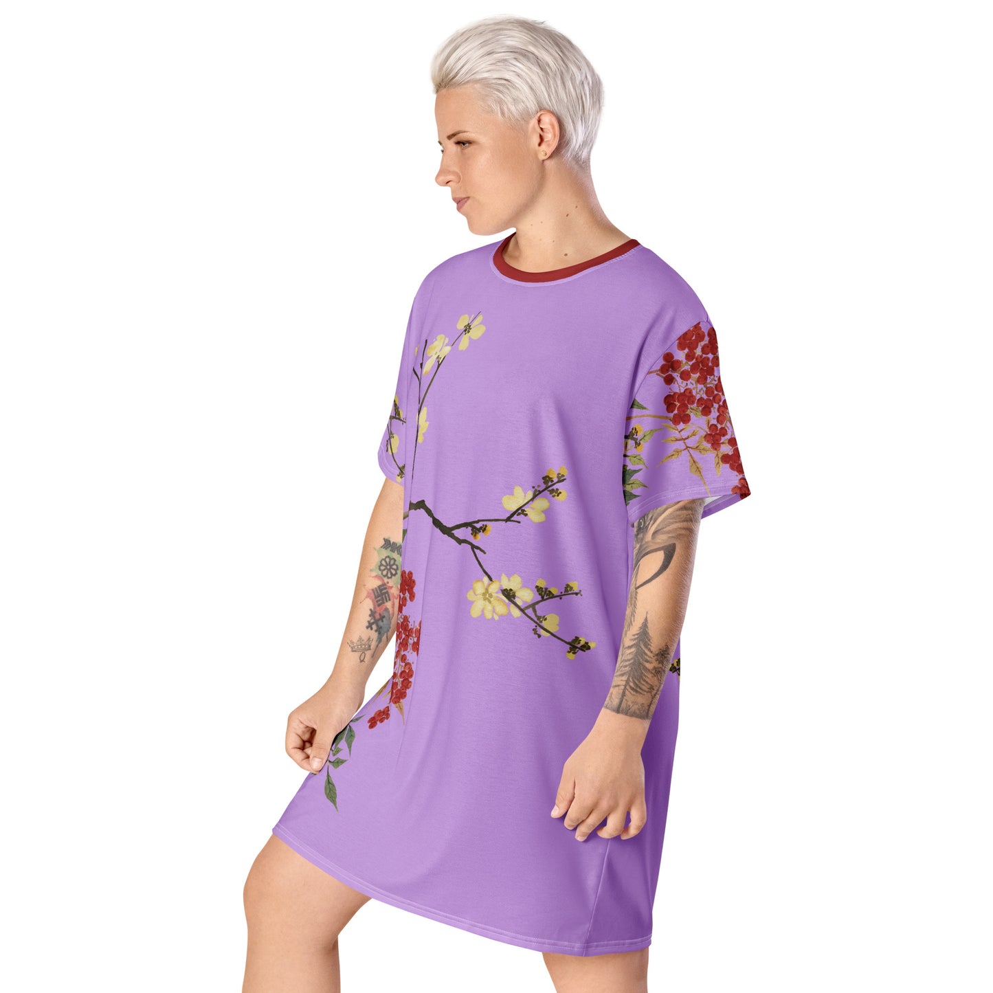 The Spirit of Flowers in Twelve Months｜Blooming Wintersweet and Heavenly Bamboo｜T-shirt dress｜Lilac