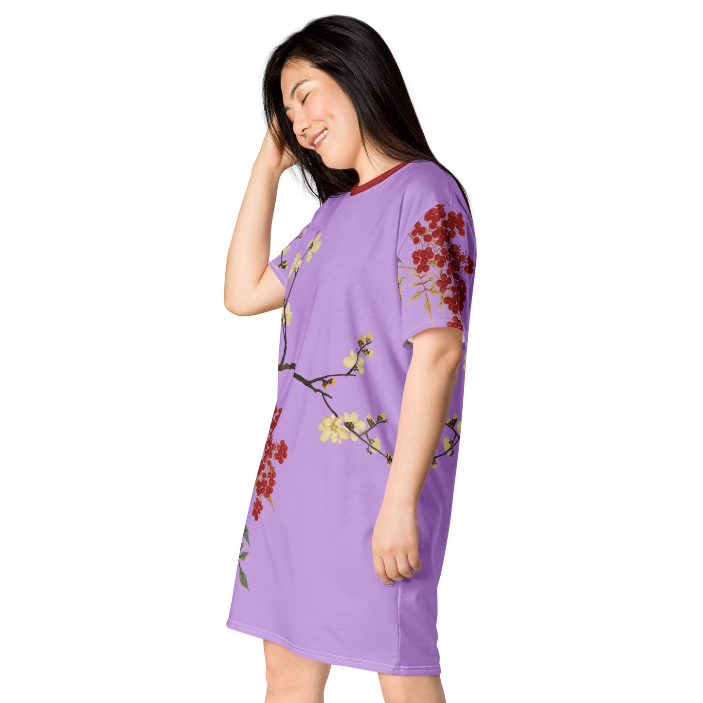 The Spirit of Flowers in Twelve Months｜Blooming Wintersweet and Heavenly Bamboo｜T-shirt dress｜Lilac